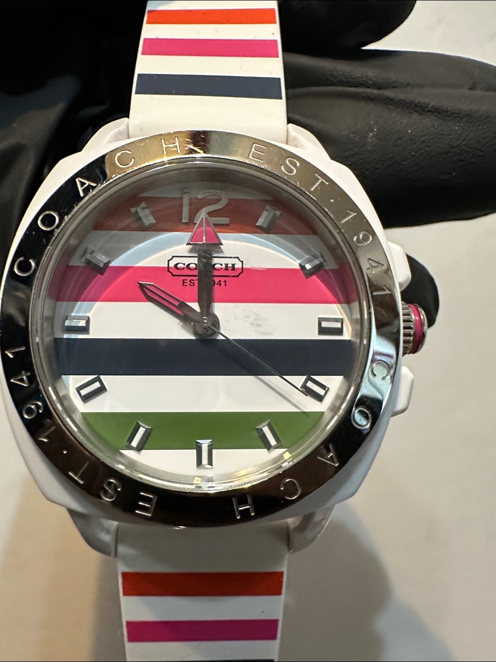 COACH legacy Color-Striped Silicone Watch - White Multicolor Strap